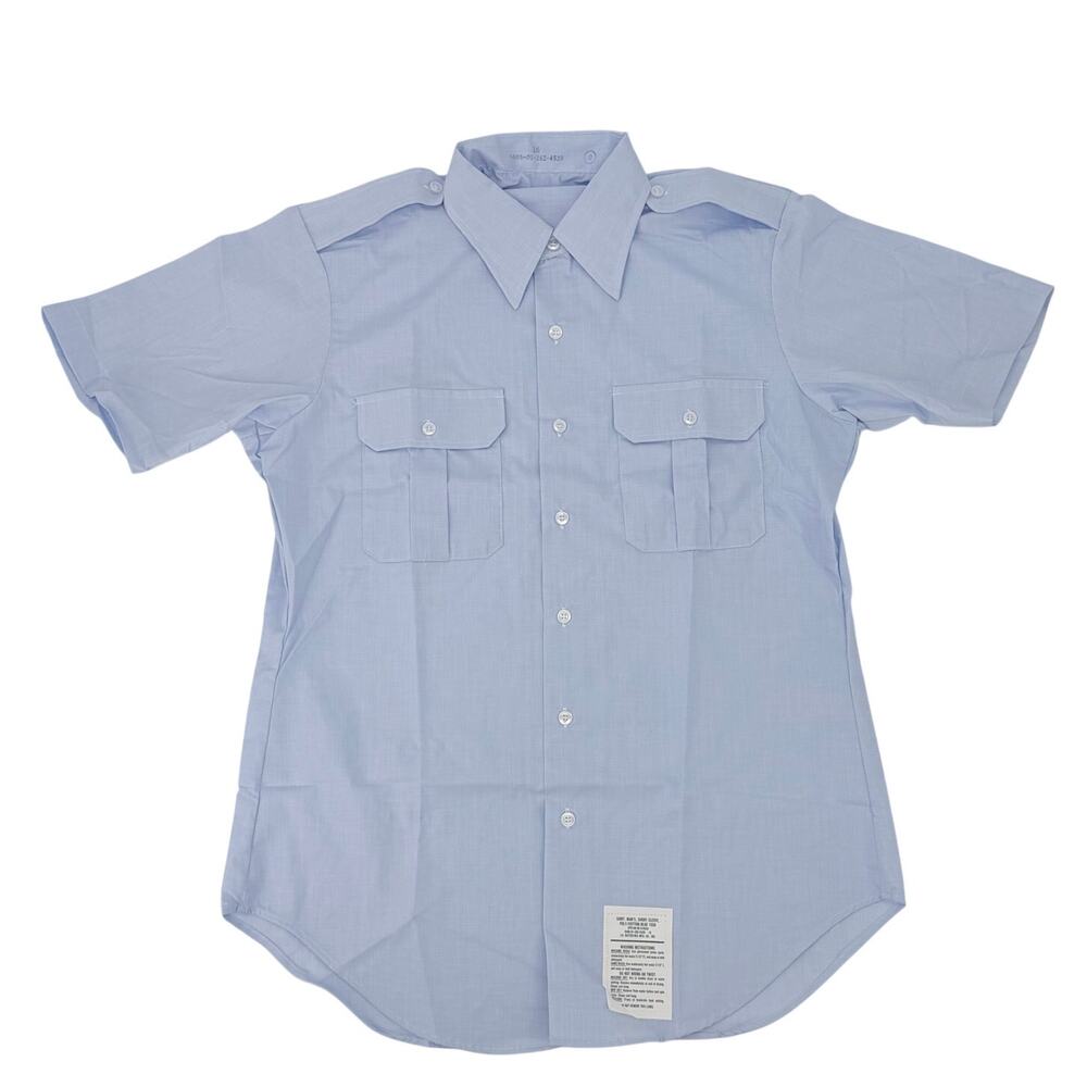 Vintage Military Uniform Shirt Mens 16 Blue Short Sleeve Poly Cotton USA